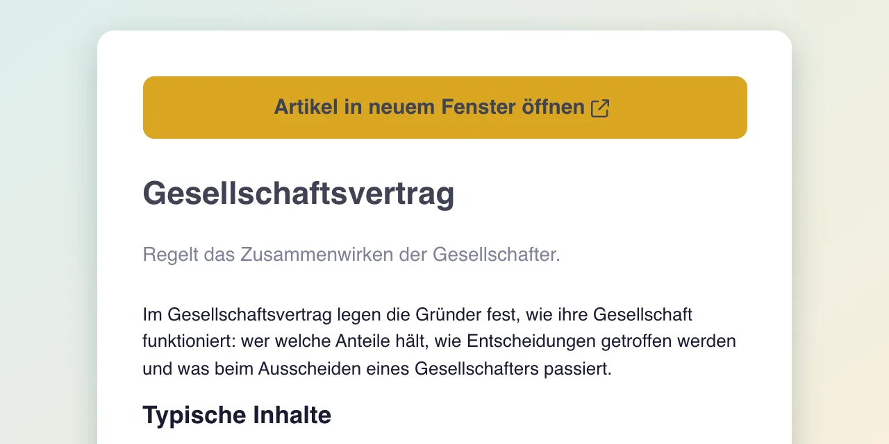 Fachartikel zum Gesellschaftsvertrag