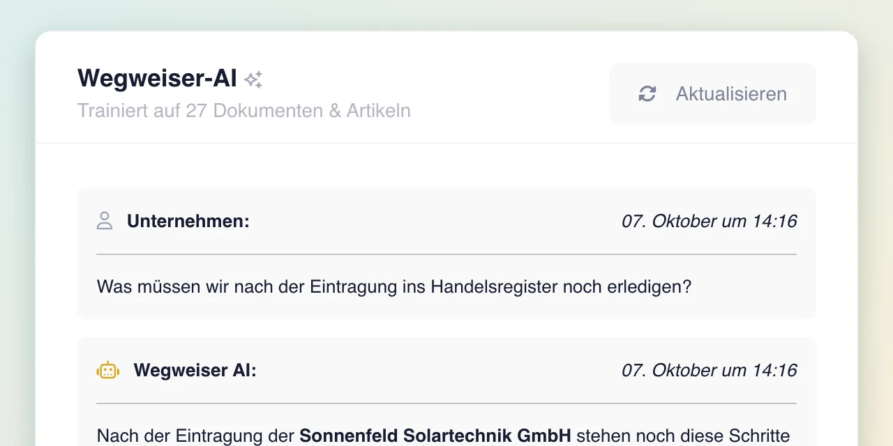 Wegweiser-AI beantwortet eine Frage zum Unternehmen