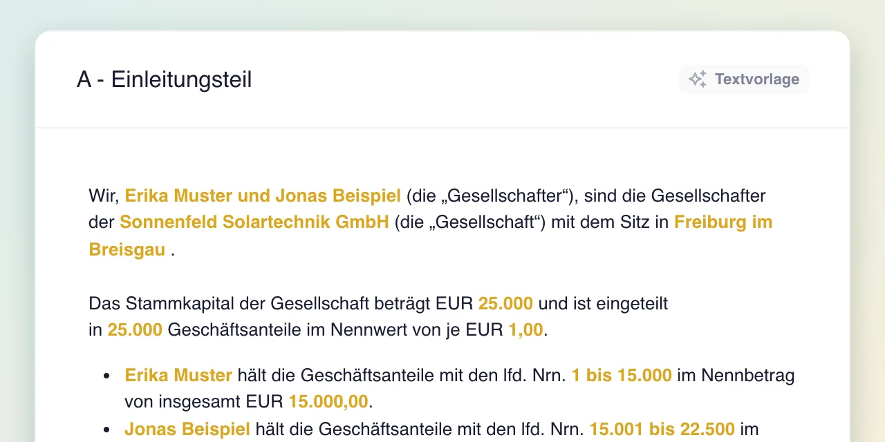 Vorausgefüllter Einleitungsteil eines Gesellschafterbeschlusses